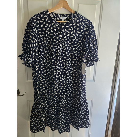 Time and Tru Dresses & Skirts - Time and Tru Dress Size XXL 20 Dark Navy White Petals Drop Waist New Button Nwt